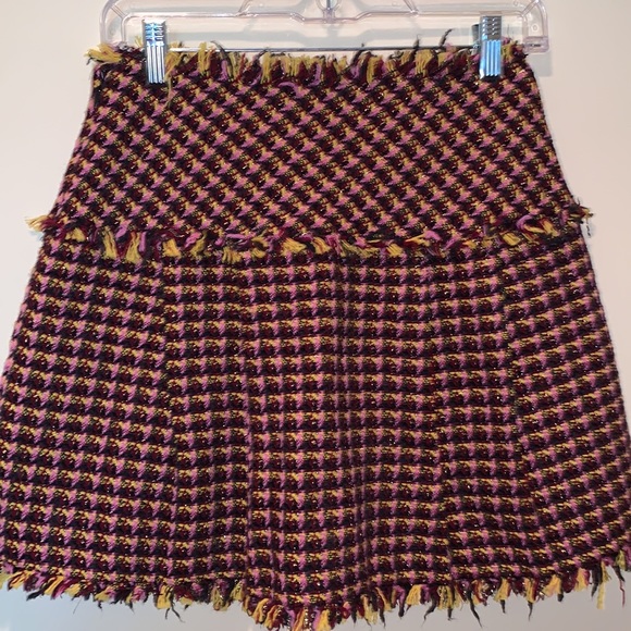 IBlues Pleated Houndstooth Print Multi Colors Tweed Short  Skirt - Picture 2 of 11